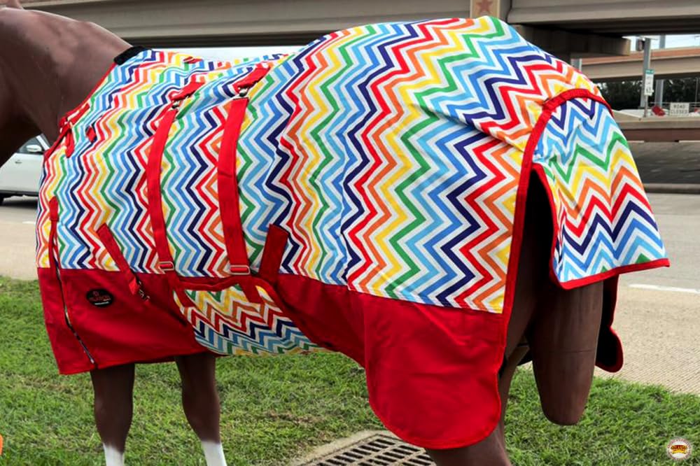 Hilason Rainbow Zigzag 74 In 1200D Winter Waterproof Poly Horse Blanket Belly Wrap | Horse Blanket | Horse